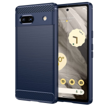 Coque Pour Google Pixel 7a 5g - Housse Etui Silicone Gel Carbone + Verre Trempe - Bleu Fonce