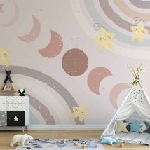 Papier Peint - Phases Of The Moon Among Stars And Rainbows 450x315
