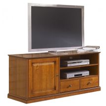 Meuble Tv Merisier 60 Pouces 1 Porte 2 Tiroirs L 134.9 H 58.7 P 46.5 Cm