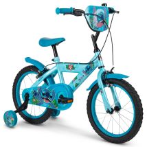 Vélo Enfant Disney - Stitch - Roues 16" - Age 5 À 7 Ans - 2 Freins - Stabilisateurs - Bleu - Produit Huffy