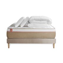 Pack Prêt A Dormir Matelas Le Soyeux 140x190cm Ressorts Ensaches + Memoire De Forme Biovisco + Sommier Beige