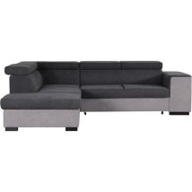Canapé D'angle Gauche Convertible + Coffre 5 Places - Tissu Gris - L 271 X P 220 X H 77 Cm - Fabriqué En Ukraine