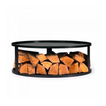 Support Pour Bol À Feu Avec Range-bûches Intégré, 102cm, Acier Brut, Cookking, 111043