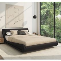 Lit Double 160x200cm Pour Chambre À Coucher Noir Similicuir Design Ameublement Alessia