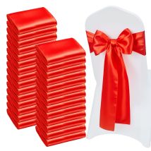 Succebuy Nœud De Chaise Bandeau De Chaise En Satin 100pcs Rouge Pour Mariage Fête