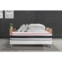 Pack Prêt A Dormir 140x200 Matelas Energy Ressorts Ensaches Et Memoire De Forme + Sommier Kit Blanc + Couette + 2 Oreill