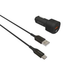 Chargeur Voiture Allume Cigare Qc 3.0 Usb 3a Avec Câble Usb-a Vers Usb-c 1,3m Noir Greene