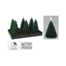 Bougie Led Effet Flamme En Forme De Sapin, Vert Foncé, 19 Cm.