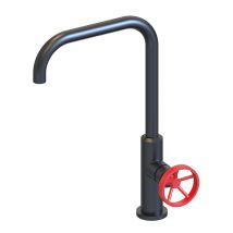 Robinet De Cuisine Mitigeur K2o Delta 24x7x35cm Noir Et Rouge Avec Flexible De 45 Cm, Bec Pivotant Et Style Industriel