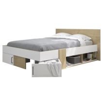 Lit Adulte Avec Tiroirs De Rangement - Chene Et Blanc - 140 X 190 - Swivel