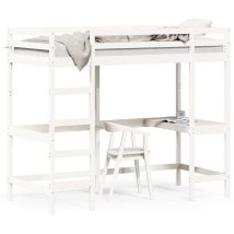 Lit Superposé Avec Bureau Blanc 90x190 Bois De Pin Massif