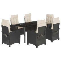 Ensemble À Manger De Jardin Coussins 7pcs Noir Résine Tressée