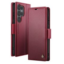 Étui Portefeuille Pour Galaxy S26 Ultra Anti-rfid Effet Cuir Brillant Bordeaux Caseme