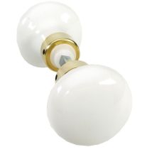 Poignées Double Porte Rondes Porcelaine Blanche Laiton Carré 6 Mm Merigous