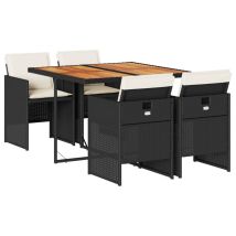 Ensemble À Manger De Jardin Coussins 5pcs Noir Résine Tressée