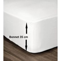 Drap Housse 100% Coton 180x200cm - Bonnet 35cm - Blanc