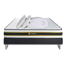 Pack Matelas Flexy 160x200 + Sommier Noir + Couette + 2 Oreillers