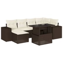 Salon De Jardin Avec Coussins 7 Pcs Marron Résine Tressée