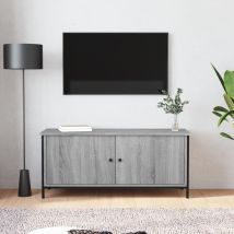 Meuble Tv Banc Télé Armoire Tv Avec Portes Sonoma Gris 102x35x45cm Bois D'ingénierie