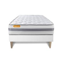 Matelas + Sommier Kit Blanc 90x200 Memo Spring Ressorts Ensachés Maxi Épaisseur