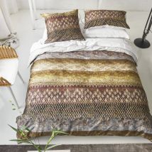 Housse De Couette Imprimée En Satin De Coton, Kasavu - 200 X 200 Cm - Beige