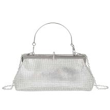 Pochette De Soirée Pour Femme Effet Strass Avec Poignée Rigide Et Chaîne Métal Argent Gallantry