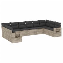 Salon De Jardin Avec Coussins 10 Pcs Gris Clair Résine Tressée