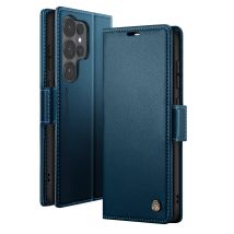 Étui Portefeuille Pour Galaxy S26 Ultra Anti-rfid Effet Cuir Brillant Bleu Nuit Caseme