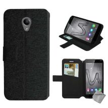 Housse Etui Coque Pochette Portefeuille Pour Wiko Robby + Verre Trempe - Noir