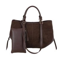 Sac Cabas Pour Femme Bi-matière Aspect Daim Et Suédine Avec Pochette Assortie Marron Foncé Gallantry