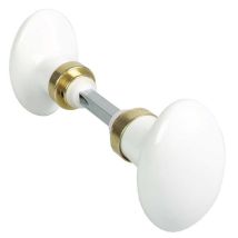 Bouton De Porte Double Ovale Porcelaine Blanc 5,10x20,60x9,20cm Livré Avec Carré 85 Mm Merigous