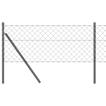 Clôture De Jardin Barrière De Jardin Clôture En Chaîne Avec 13 Poteaux 0.6x25 M En Acier Galvanisé Gris