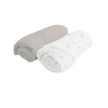 Lot 2 Draps Housse - Jersey - Blanc/perle - 60 X 120 Cm