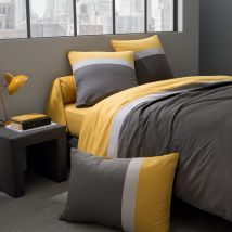 Housse De Couette Bicolore Unie En Coton, Meli Melo - 200 X 200 Cm - Gris Zinc Et Curry