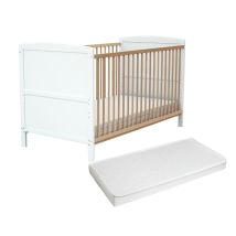 At4 - Lit Bébé Évolutif En Bois Avec Matelas En Bois Luna