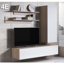 Meuble Tv Mural Pour Salon Salle À Manger Sonoma Et Blanc Mat Et Brillant 160x40x166cm Design Ameublement Luke 4