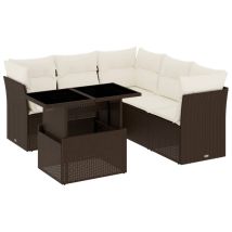 Salon De Jardin Avec Coussins 6 Pcs Marron Résine Tressée