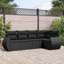 Salon De Jardin Salon D'extérieur Ensemble Meuble De Jardin 5 Pcs Avec Coussins Noir Résine Tressée