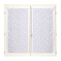 Voilage Blanc Brodés Feuilles Avec Tunnel Passe-tringle, Paire De 2x 60x90cm - Prêts À Poser, Atout Ciel