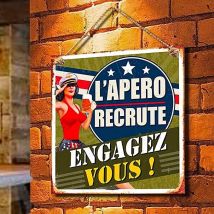 Rétro Plaque Deco Metal 20x20 Cm L'apero Recrute Engagez Vous