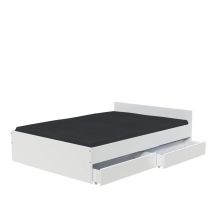 Lit 2 Places 160x200cm Blanc Kiapa Inclus Sommier Et 2 Tiroirs Pour Rangement