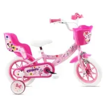 Vélo Enfant 12'' Minnie / Disney ( Taille < 90/95 Cm ) Équipé De 1 Frein Avant, Panier Avant, Porte Poupée1 Stabilisateu