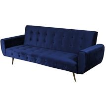 Canapé Lit Odin Convertible Velours Bleu (pieds Dorés)