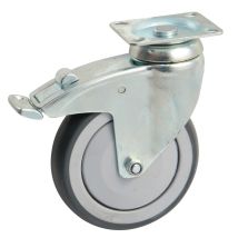 Roulette Pivotante 100 Mm Caoutchouc Grise Platine Rectangulaire Avl