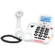 Téléphone Senior Amplifié 40db Avec Sos Compatible Auditif Et Transcription Blanc Geemarc