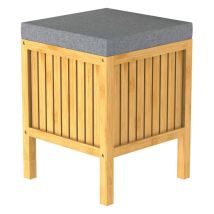Panier À Linge 2 En 1 Avec Coussin De Siège Bambou 39x39x52,5 Cm Eisl