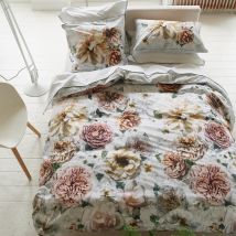 Housse De Couette Imprimée En Percale De Coton, Pahari Tuberose - 240 X 220 Cm - Gris