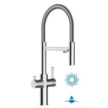 Mitigeur Évier 4 Voies Robinet Cuisine, Pour Les Systèmes Eau Filtrée Et Gazeuse, Douchette 2-jets Détachable, Chromé