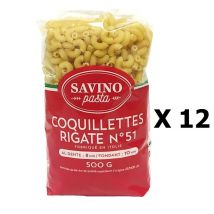 Lot 12x Pâtes Coquillettes Rigate N°51 - Savino Pasta - Paquet 500g