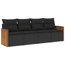 Salon De Jardin 4 Pcs Ensemble Tables Et Chaises Avec Coussins Noir Résine Tressée